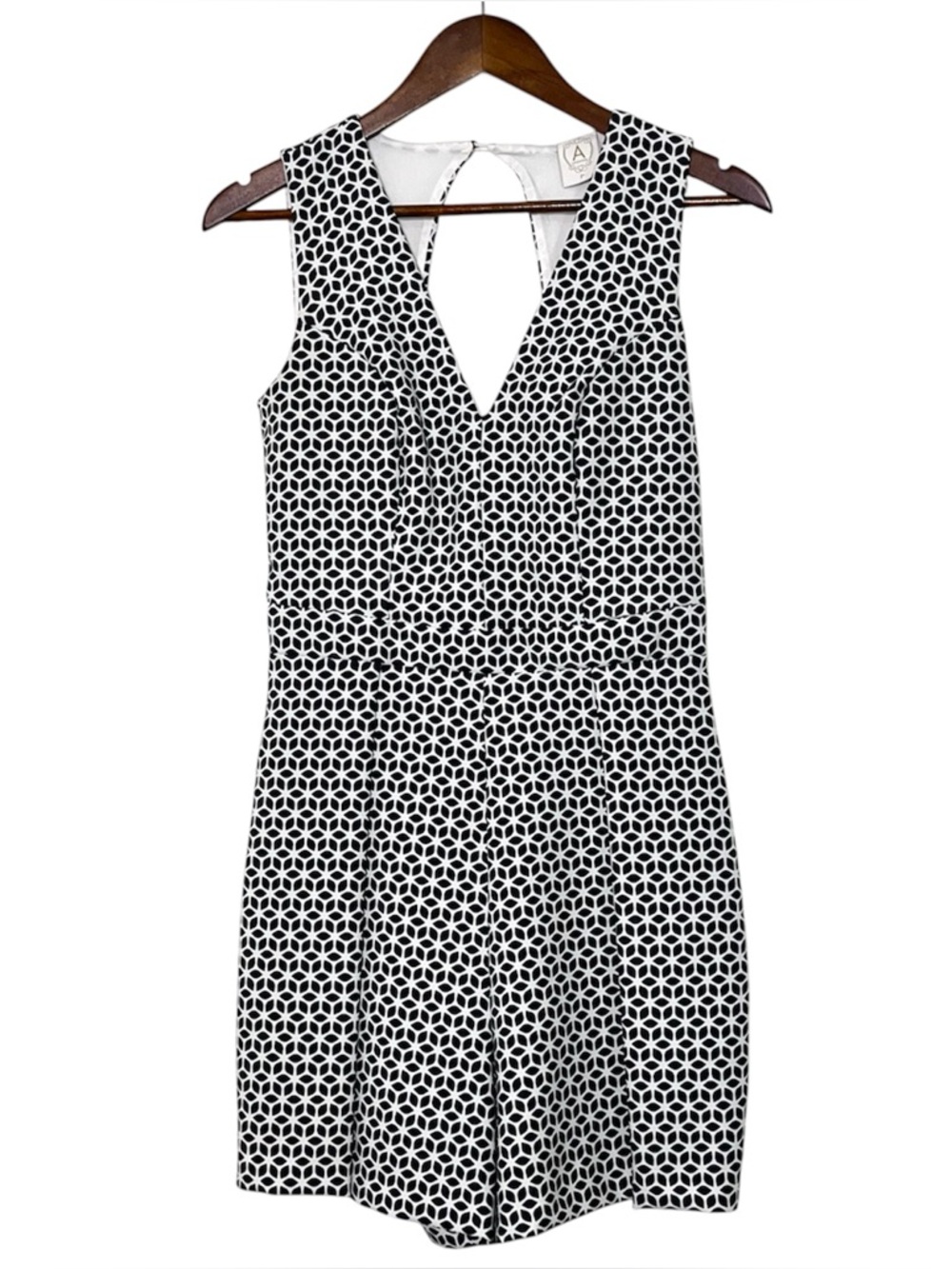 A Collection Geometric Sleeveless Romper V-Neck Cutout Back Size S